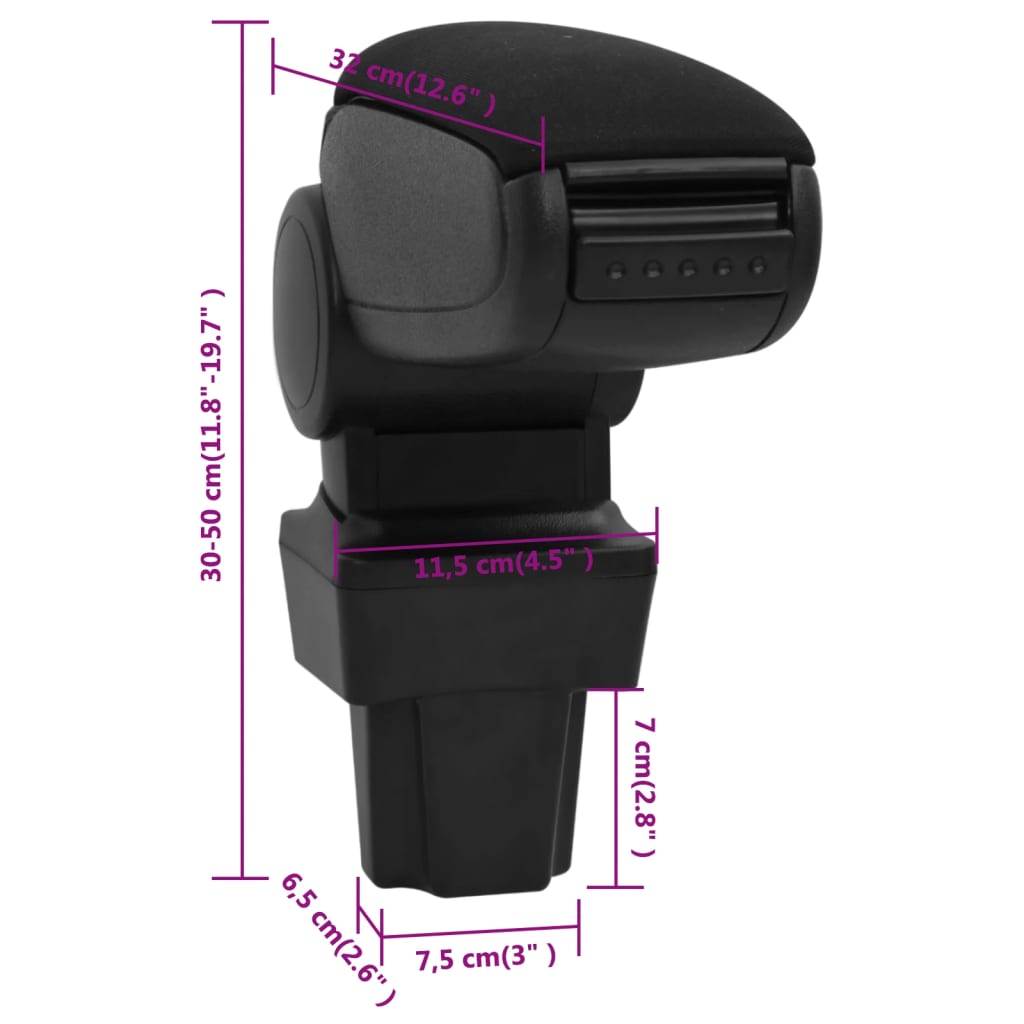 Bracciolo per Auto Nero 11,5x32x(30-50) cm in ABS | homemem39