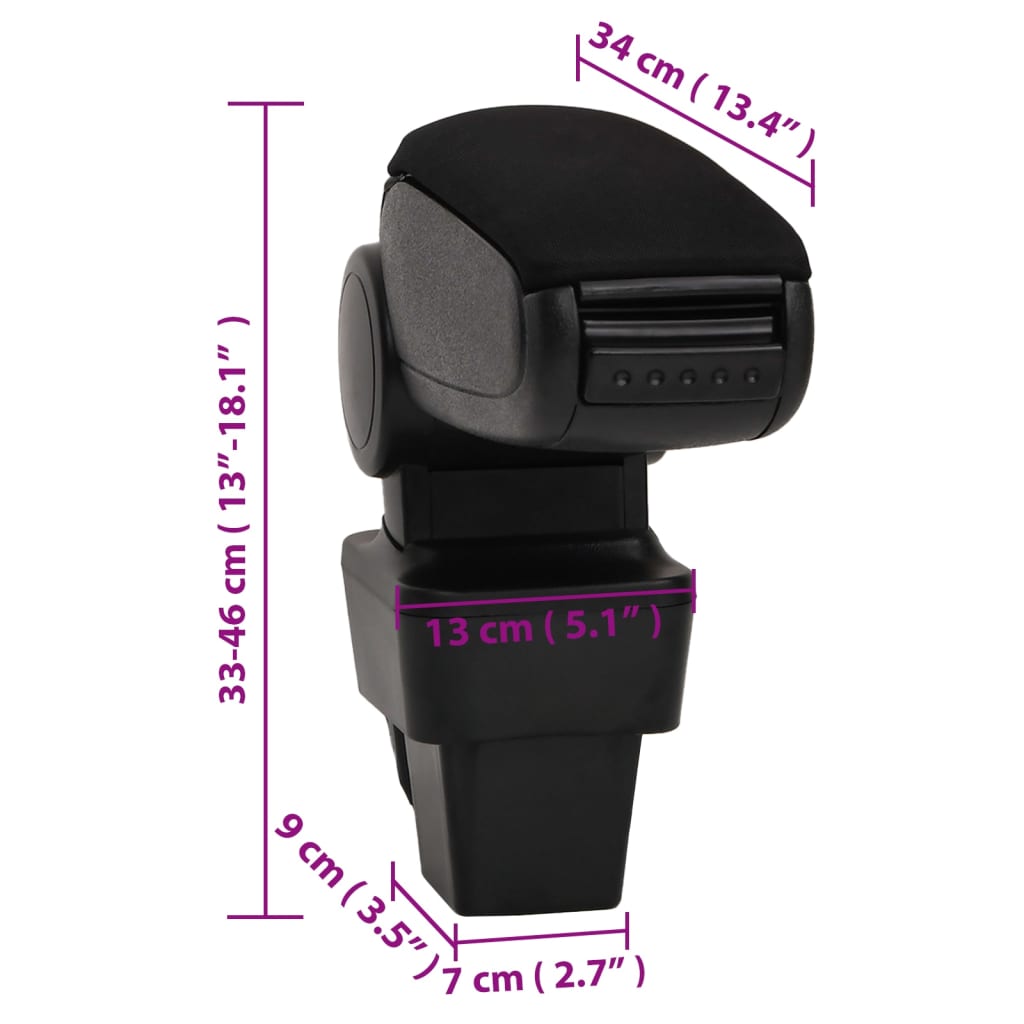 Bracciolo per Auto Nero 13x34x(33-46) cm in ABS | homemem39