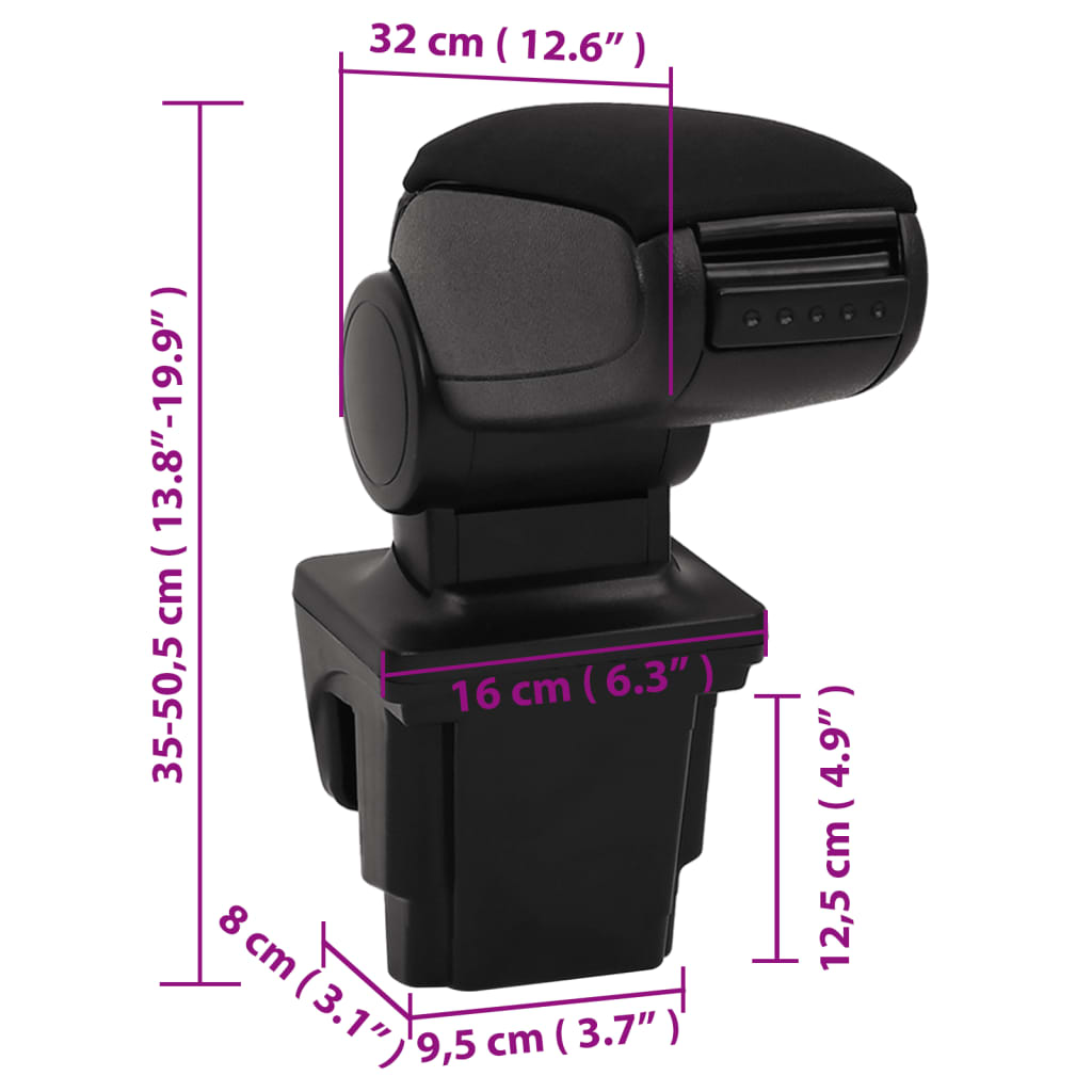 Bracciolo per Auto Nero 16x32x(35-50,5) cm in ABS - homemem39