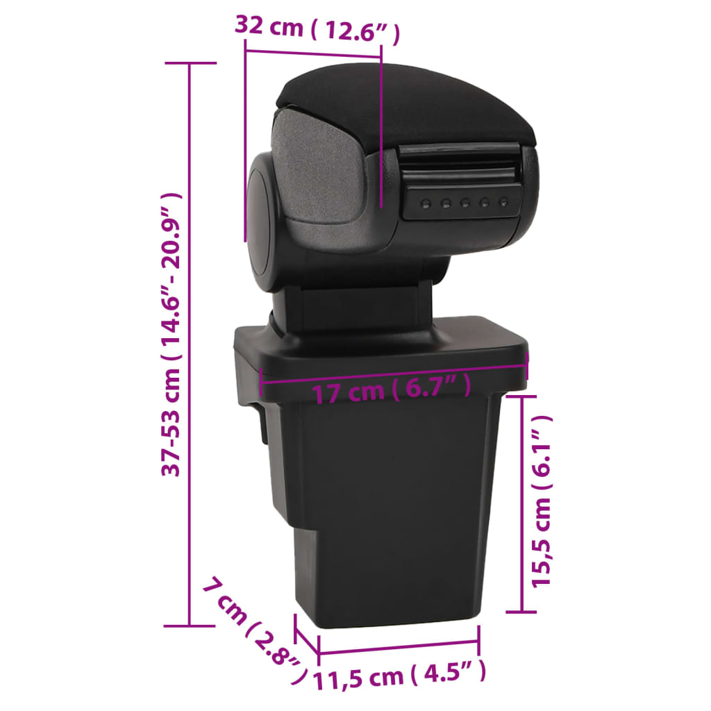 Bracciolo per Auto Nero 17x32x(37-53) cm in ABS - homemem39