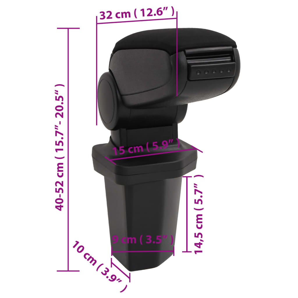 Bracciolo per Auto Nero 15x32x(40-52) cm in ABS | homemem39