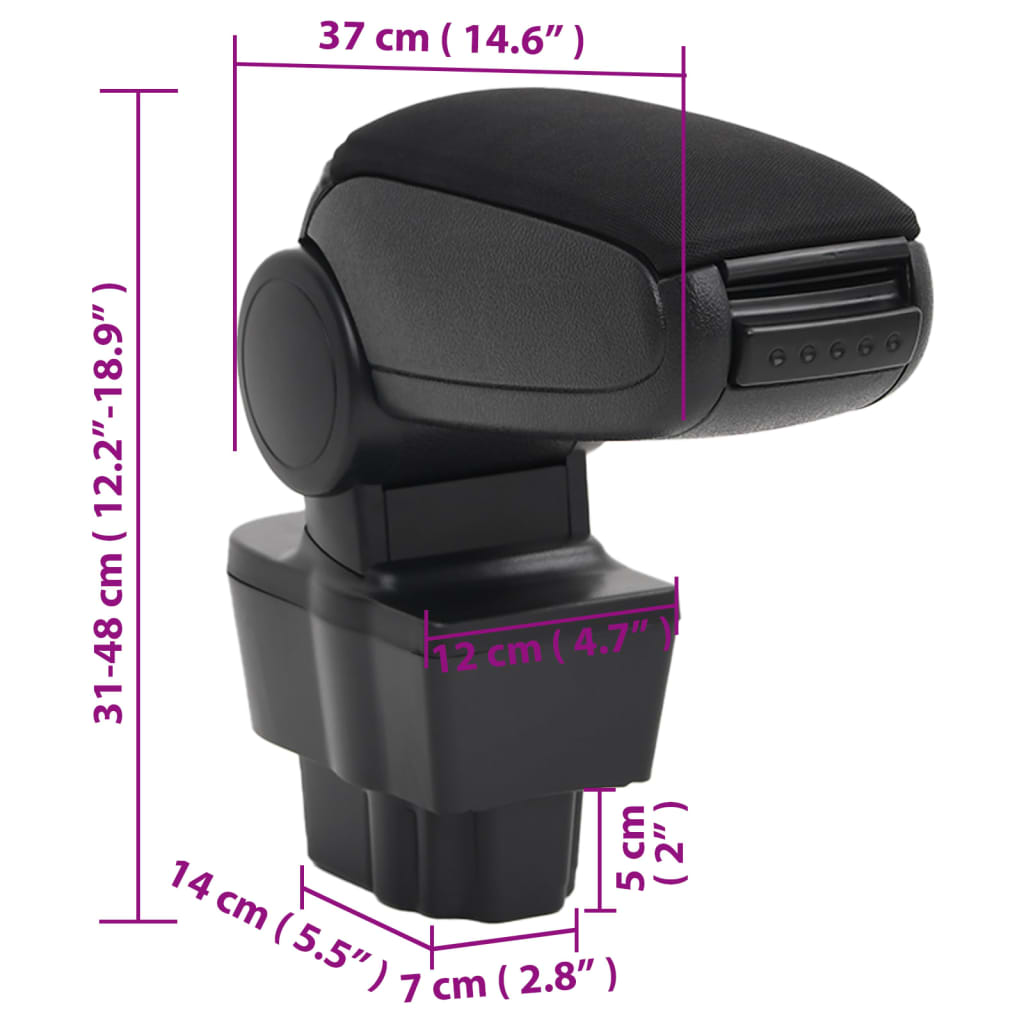 Bracciolo per Auto Nero 12x37x(31-48) cm in ABS | homemem39