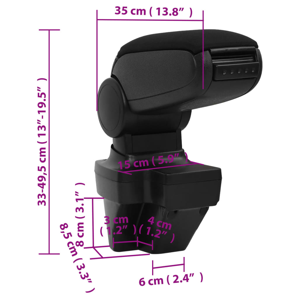 Bracciolo per Auto Nero 15x35x(33-49,5) cm in ABS - homemem39