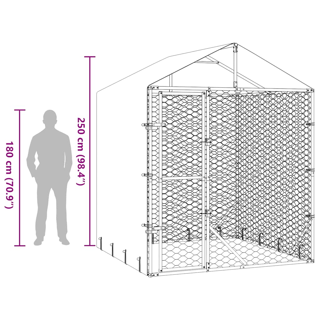 Cuccia Cani da Esterno Tetto Argento 2x2x2,5 m Acciaio Zincato | homemem39