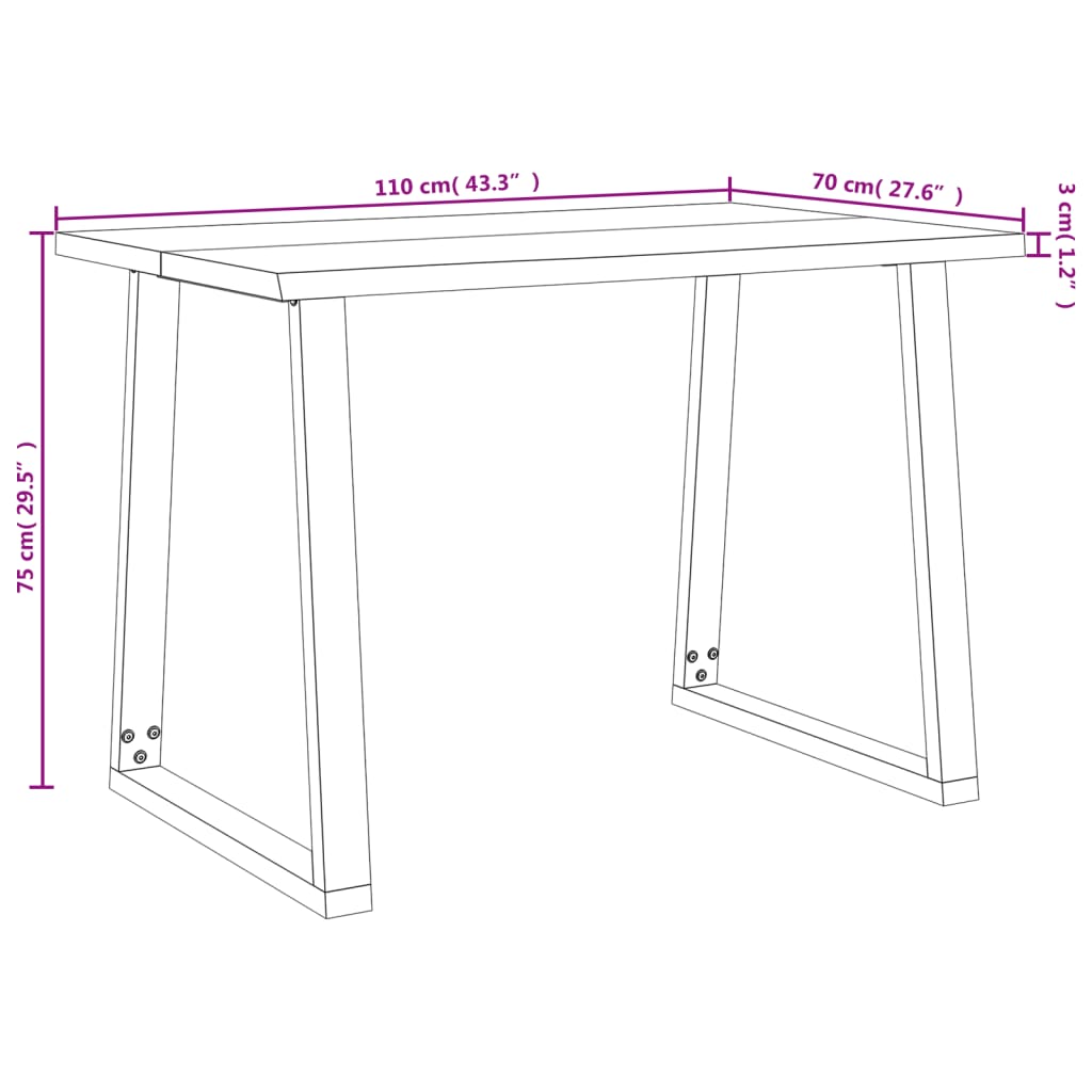 Tavolo da Pranzo Bordi Vivi 110x70x75 cm Legno Massello Acacia | homemem39