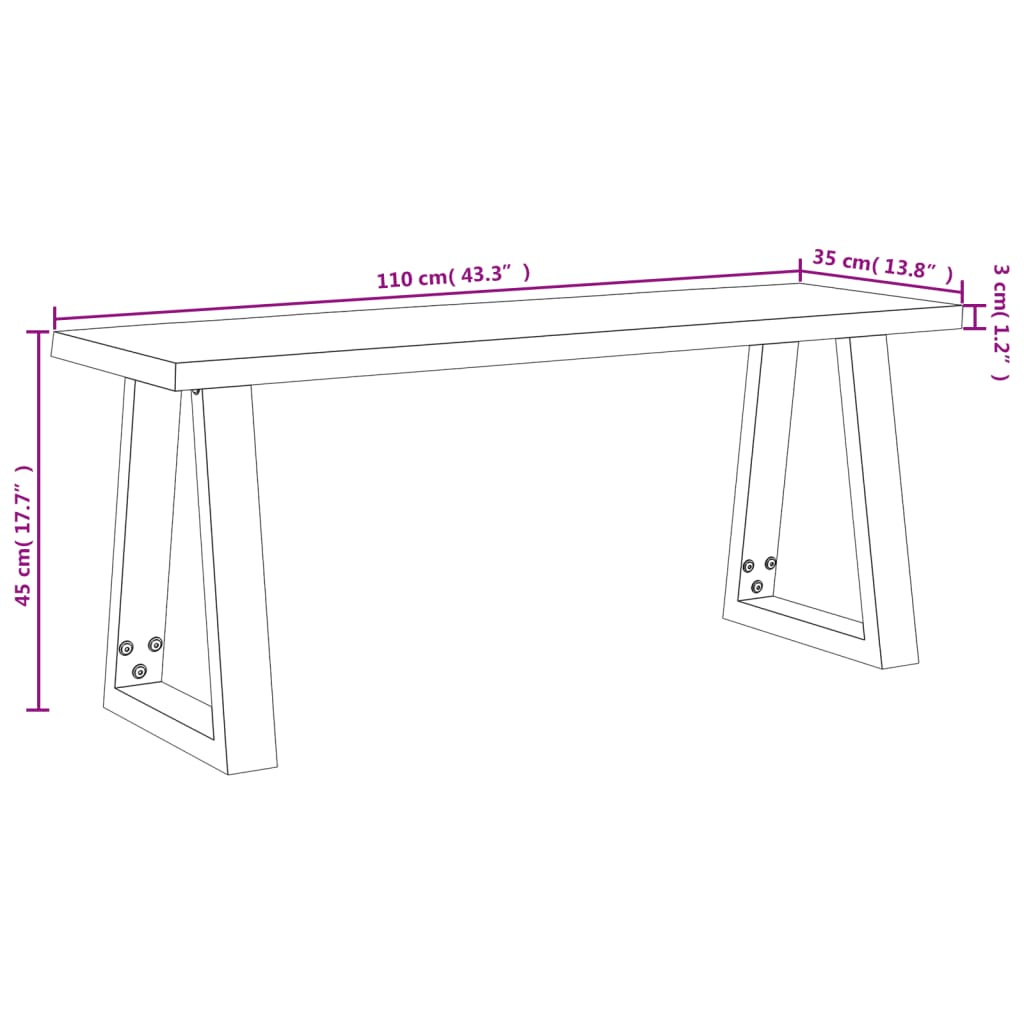 Panca con Bordi Vivi 110 cm in Legno Massello di Acacia | homemem39