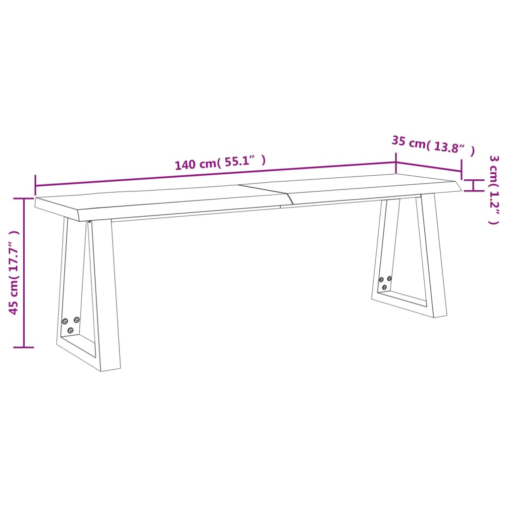 Panca con Bordi Vivi 140 cm in Legno Massello di Acacia | homemem39
