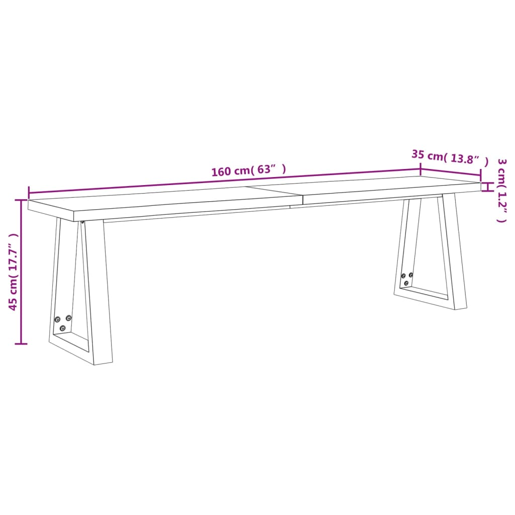 Panca con Bordi Vivi 160 cm in Legno Massello di Acacia | homemem39