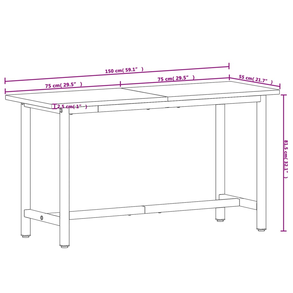 Banco da Lavoro 150x55x81,5 cm Legno Massello Faggio e Metallo - homemem39