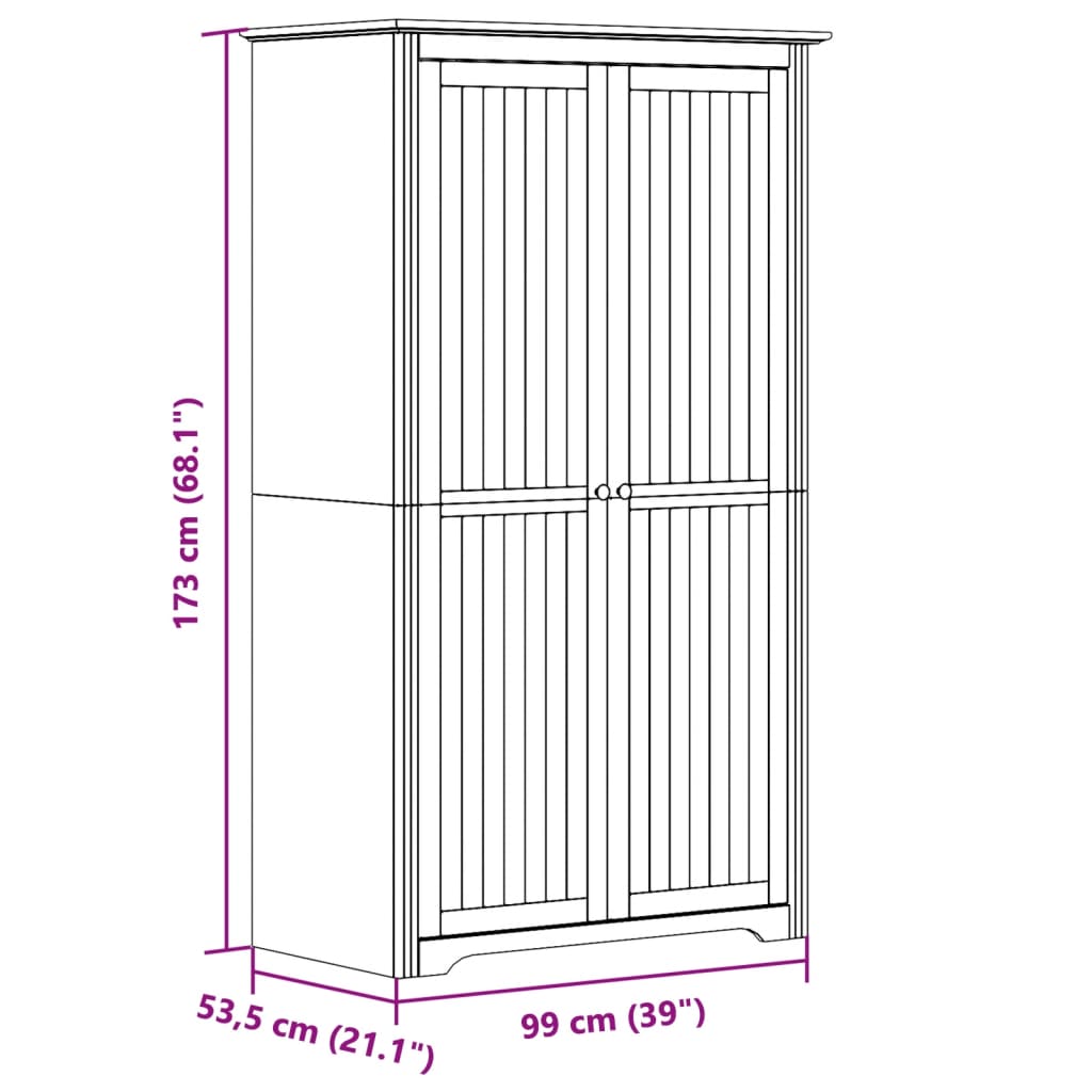 Armadio BODO 99x53,5x173 cm in Legno Massello di Pino Bianco | homemem39