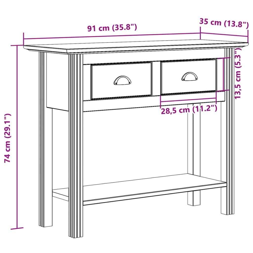 Tavolo Consolle BODO 91x35x74 cm Legno Massello Pino Marrone - homemem39