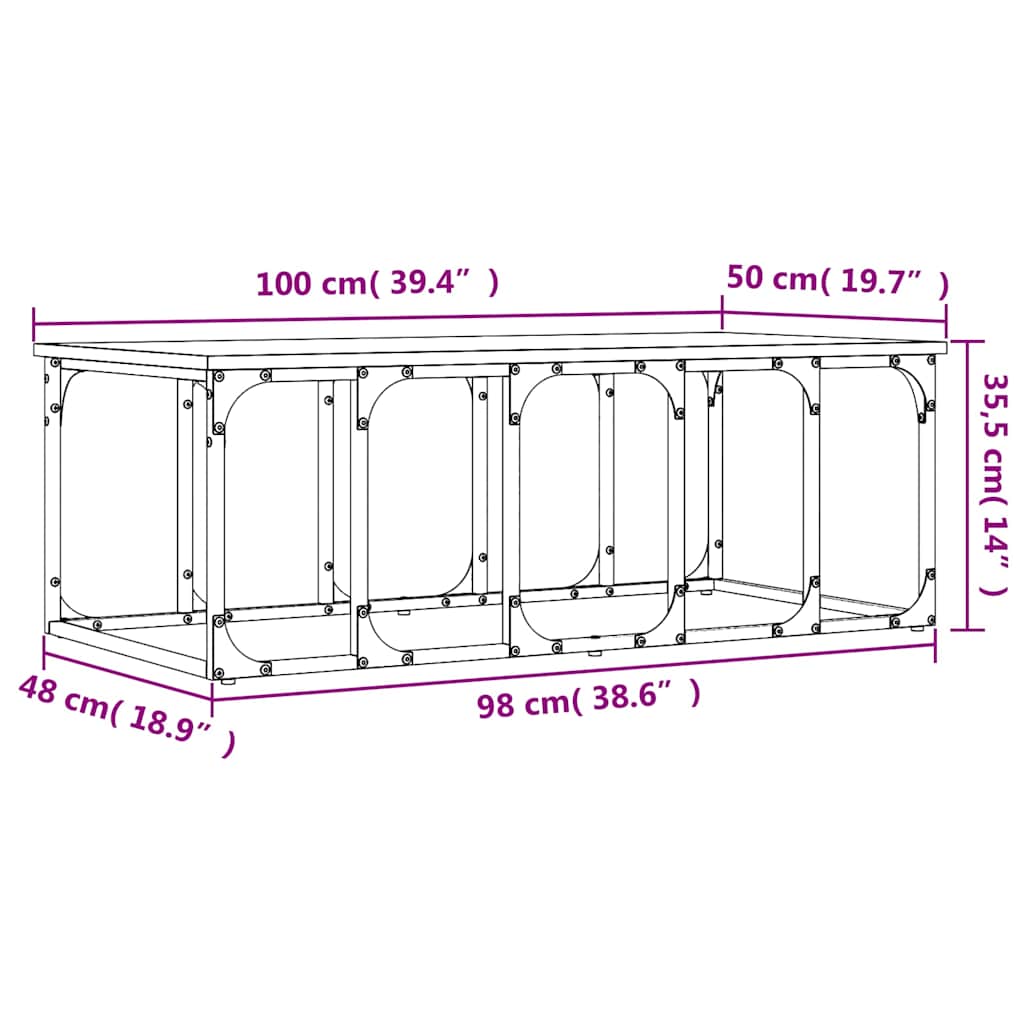 Tavolino da Salotto Rovere Fumo 100x50x35,5cm Legno Multistrato | homemem39