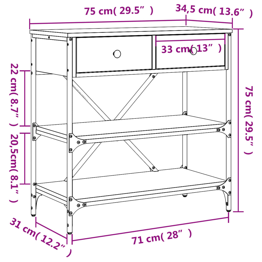 Tavolino Consolle Nero 75x34,5x75 cm in Legno Multistrato | homemem39