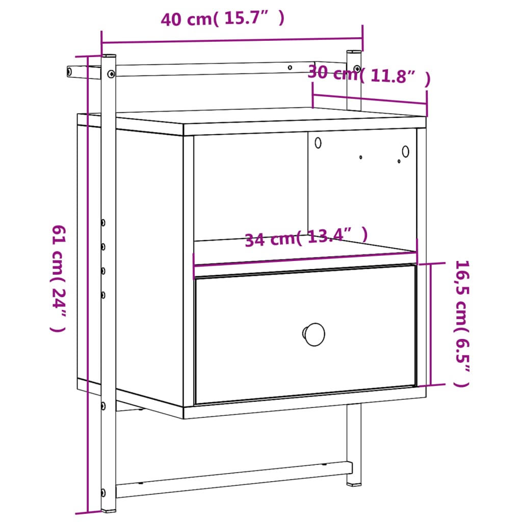 Comodino a Muro Rovere Fumo 40x30x61 cm Legno Multistrato | homemem39