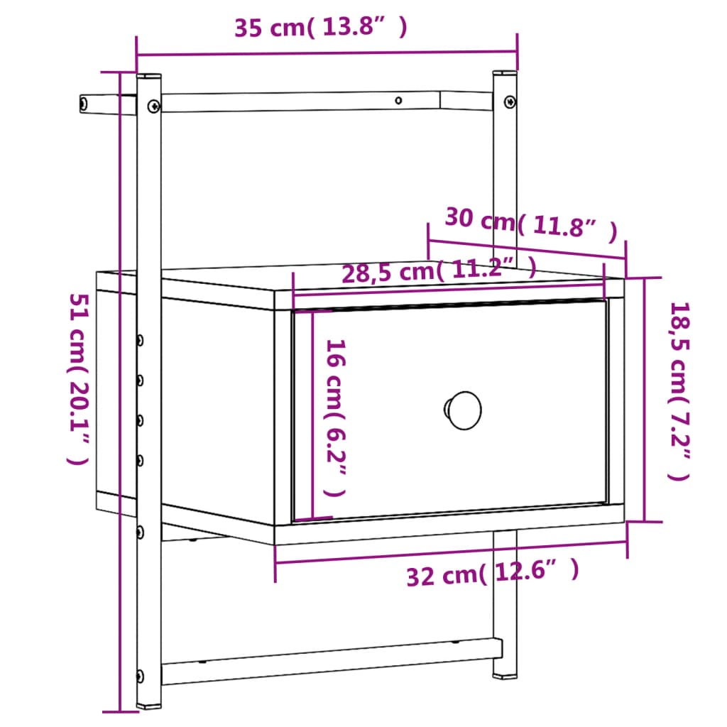 Comodino a Muro Rovere Sonoma 35x30x51 cm Legno Multistrato
