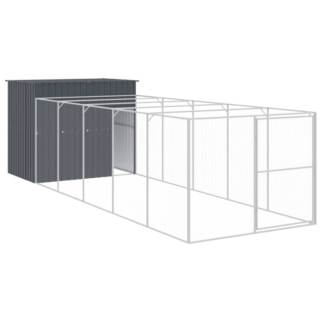Casetta Cani con Corsa Antracite 214x661x181 cm Acciaio Zincato - homemem39