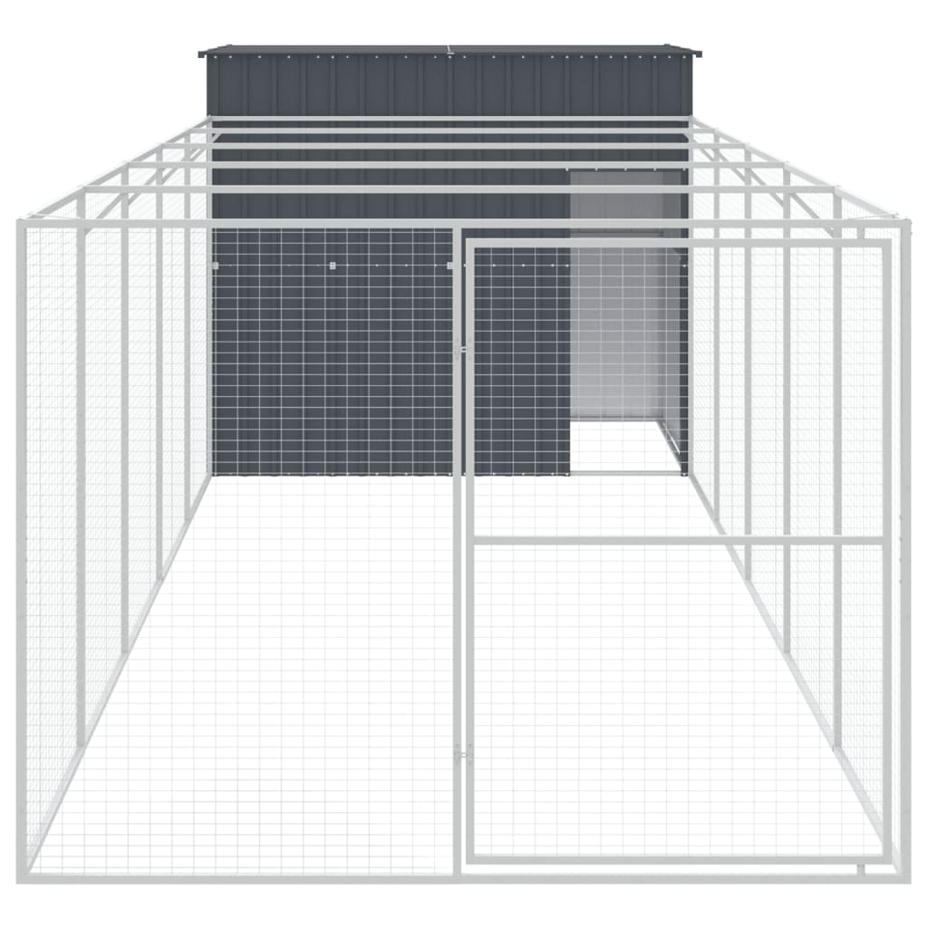 Casetta Cani con Corsa Antracite 214x661x181 cm Acciaio Zincato - homemem39