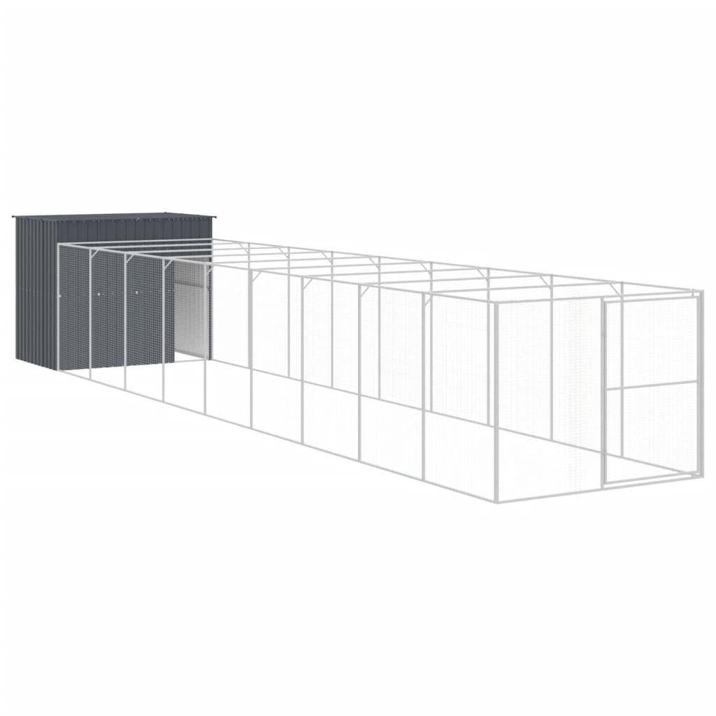 Casetta Cani con Corsa Antracite 214x1069x181cm Acciaio Zincato - homemem39