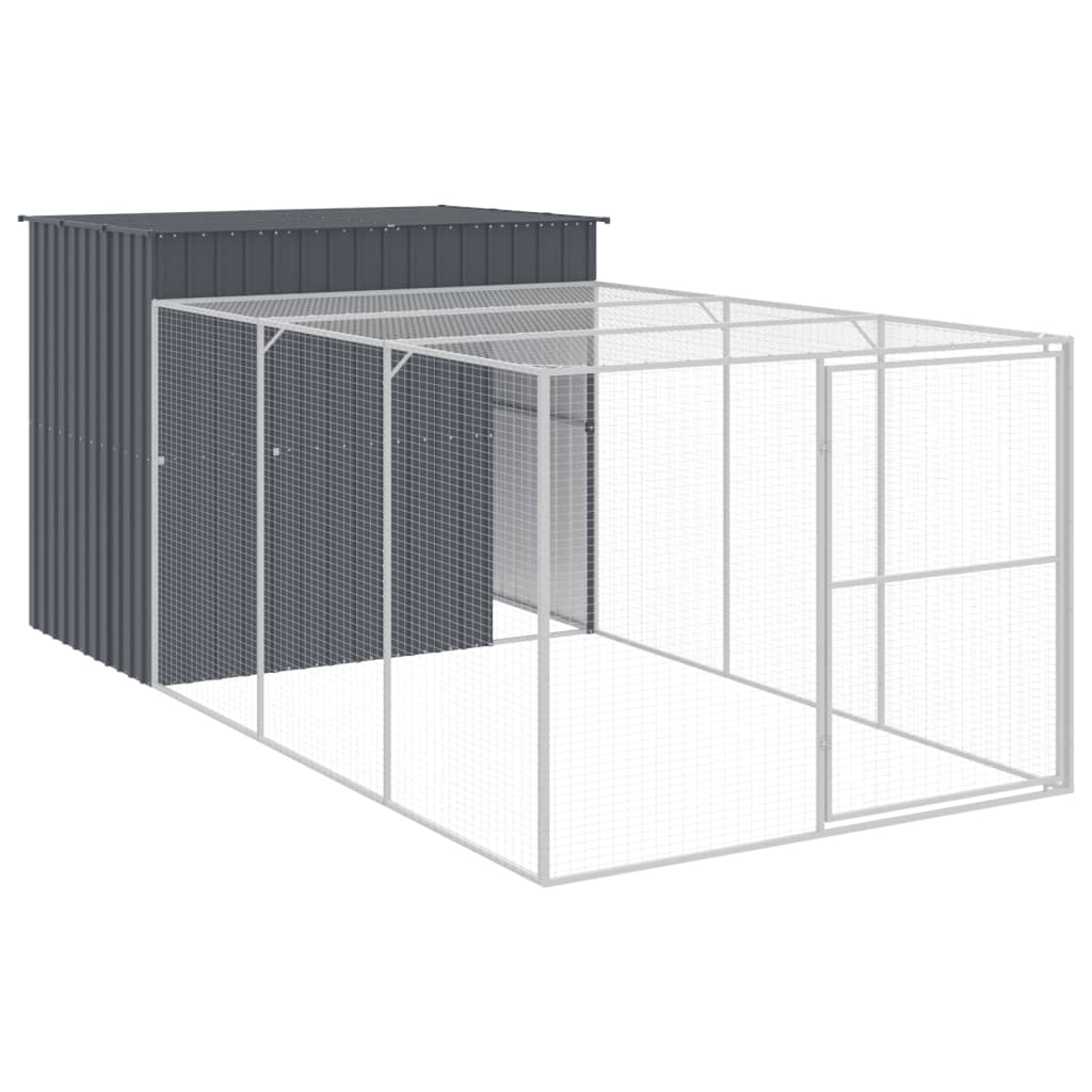 Casetta Cani con Corsa Antracite 214x457x181 cm Acciaio Zincato - homemem39