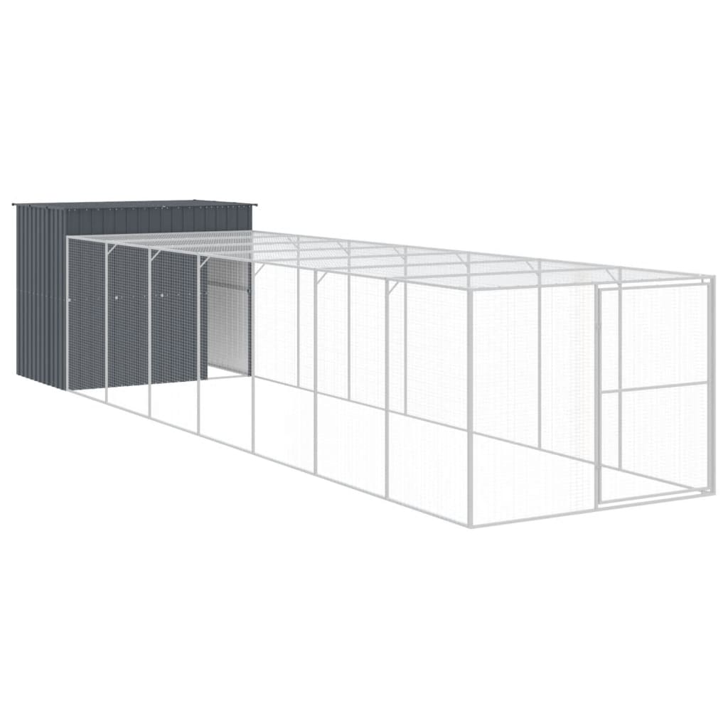 Casetta Cani con Corsa Antracite 214x865x181 cm Acciaio Zincato - homemem39