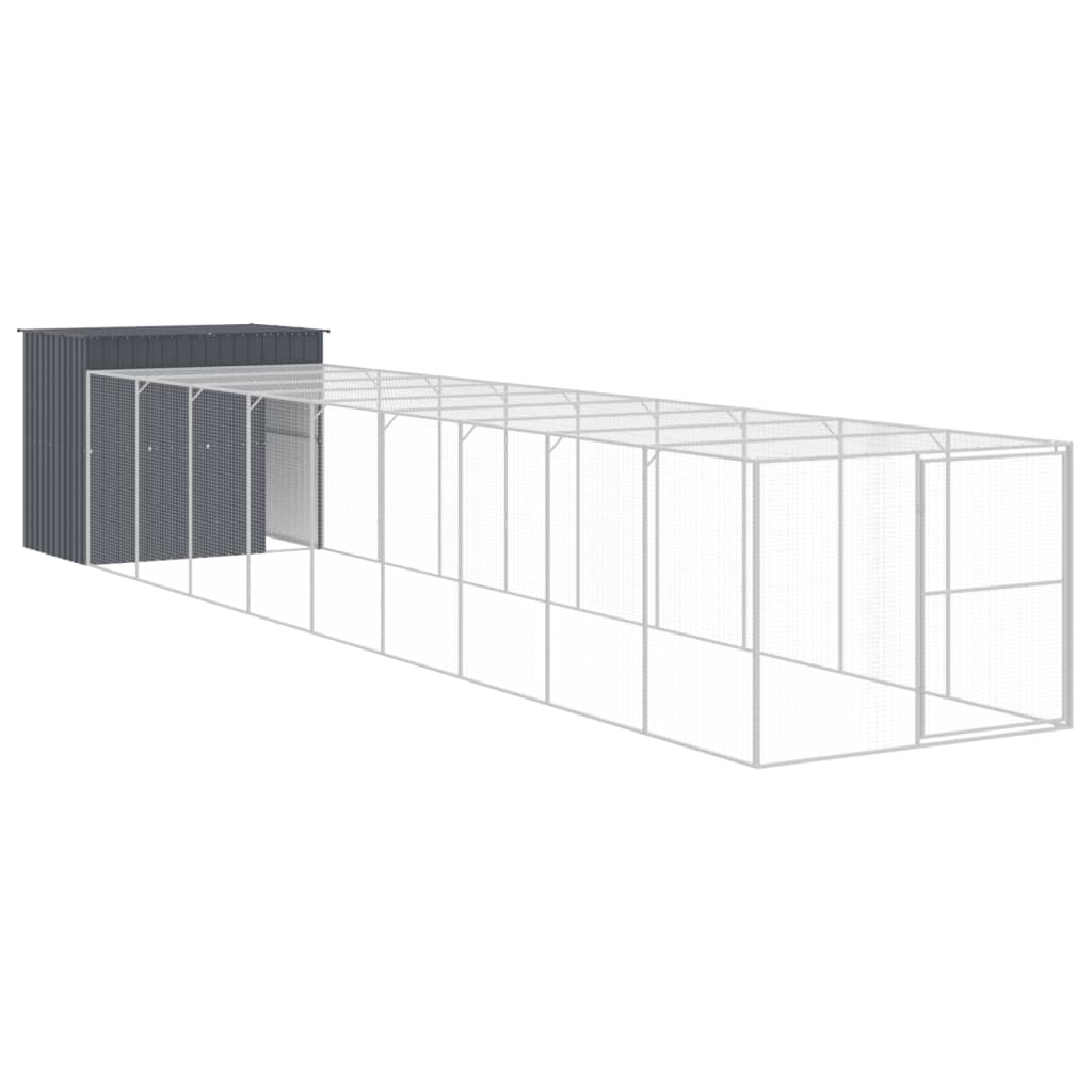 Casetta Cani con Corsa Antracite 214x1069x181cm Acciaio Zincato - homemem39