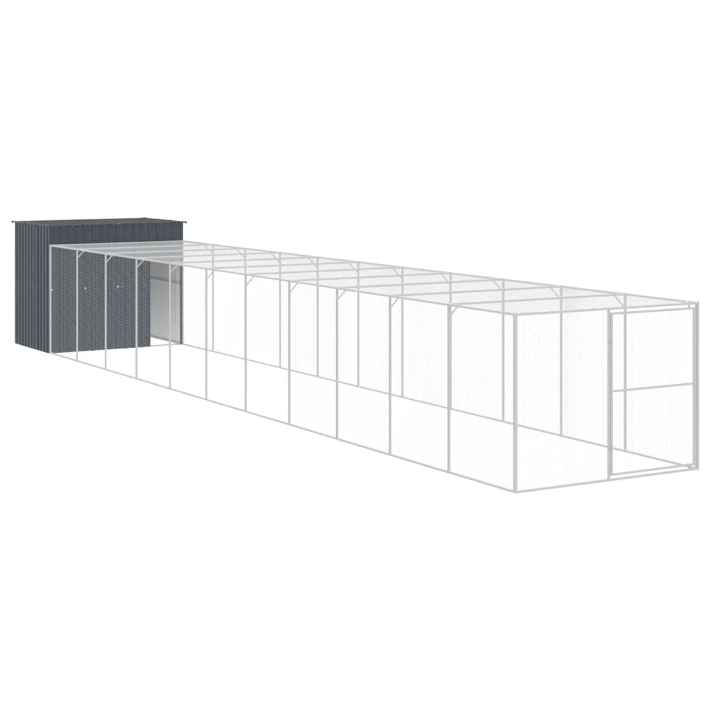 Casetta Cani con Corsa Antracite 214x1273x181cm Acciaio Zincato - homemem39