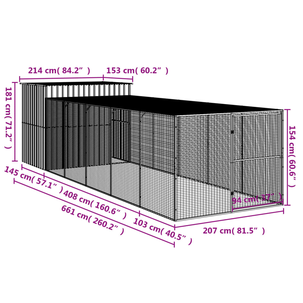 Casetta Cani Corsa Grigio Chiaro 214x661x181 cm Acciaio Zincato - homemem39