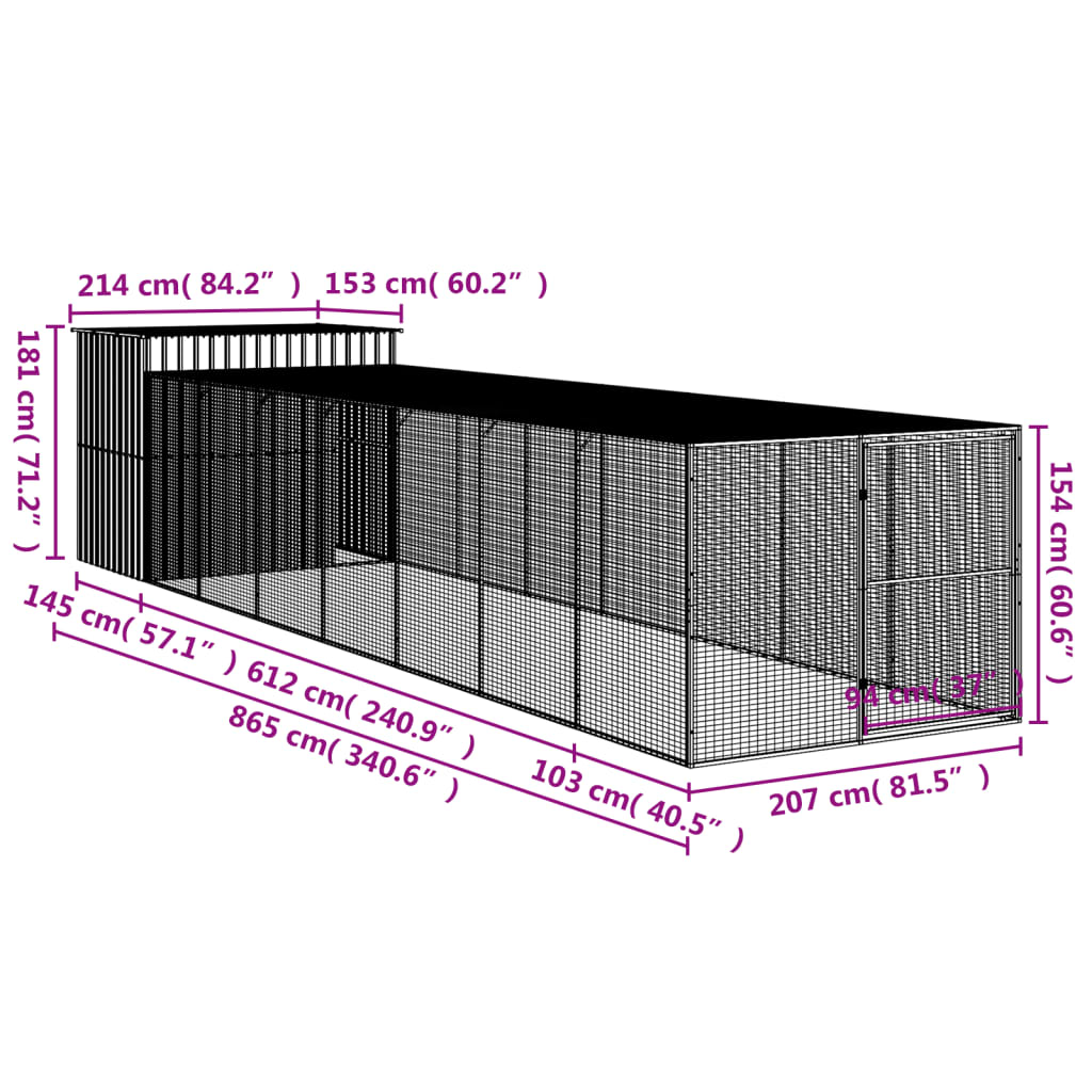 Casetta Cani Corsa Grigio Chiaro 214x865x181 cm Acciaio Zincato - homemem39