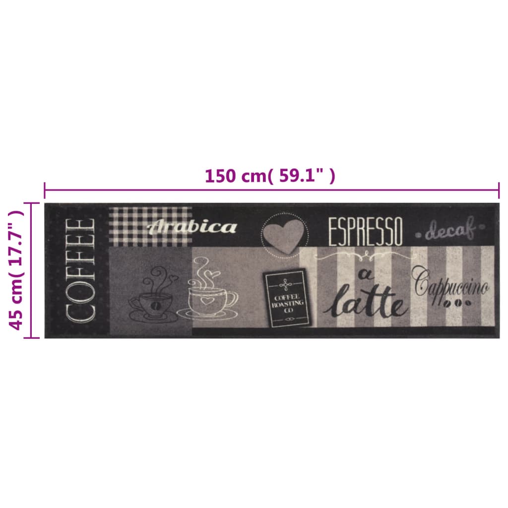 Tappeto da Cucina Lavabile Nero Caffè 45x150 cm Velluto | homemem39