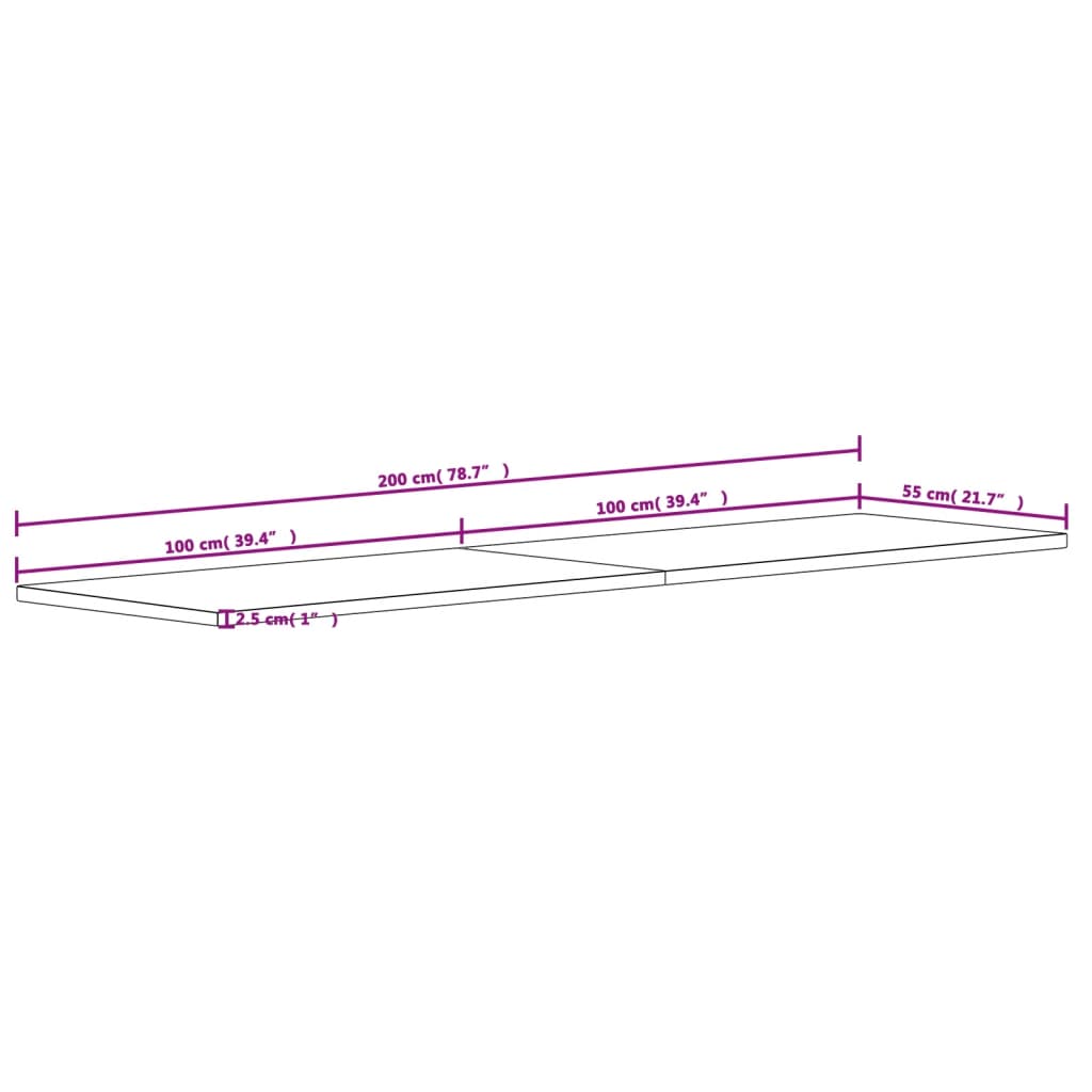 Piano Scrivania 200x55x2,5 cm in Legno Massello di Faggio | homemem39