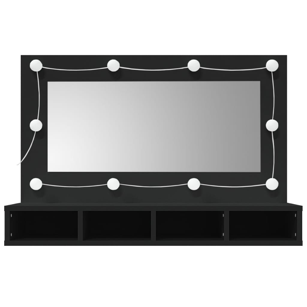 Mobile a Specchio con LED Nero 90x31,5x62 cm - homemem39