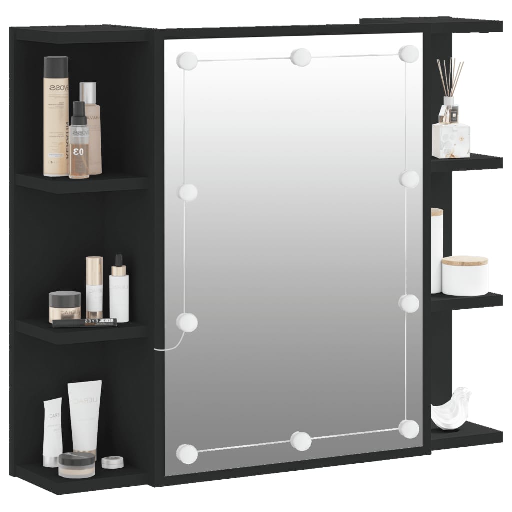 Mobile a Specchio con LED Nero 70x16,5x60 cm - homemem39