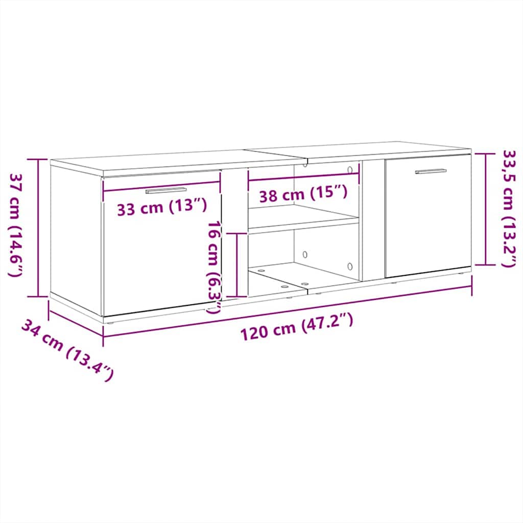 Mobile Porta TV Rovere Fumo 120x34x37 cm Legno Multistrato