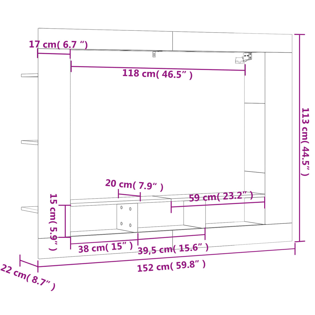 Mobile Porta TV Rovere Sonoma 152x22x113cm in Legno Multistrato