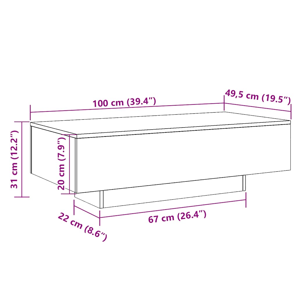 Tavolino Salotto Bianco Lucido 100x49,5x31 cm Legno Multistrato