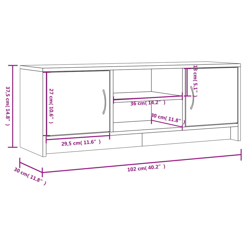 Mobile TV Rovere Fumo 102x30x37,5 cm in Legno Multistrato | homemem39