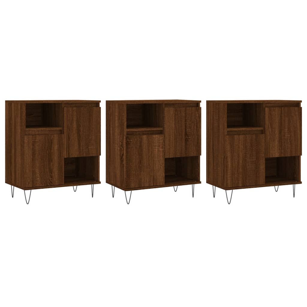 Credenze 3 pz Rovere Marrone in Legno Multistrato