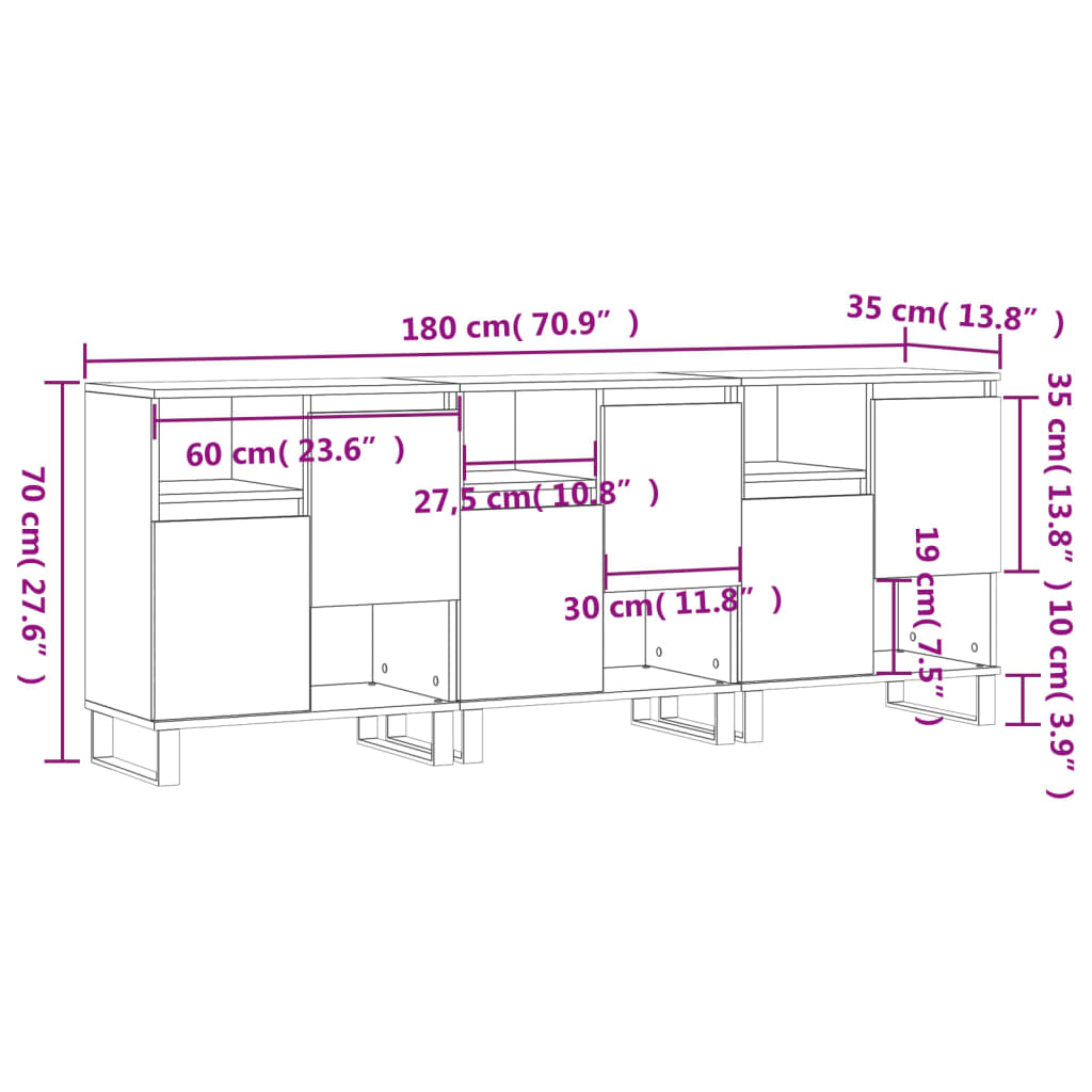 Credenze 3 pz Bianco Lucido in Legno Multistrato - homemem39