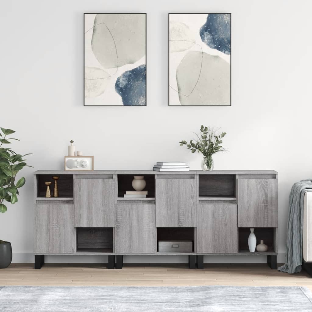Credenze 3 pz Grigio Sonoma in Legno Multistrato - homemem39