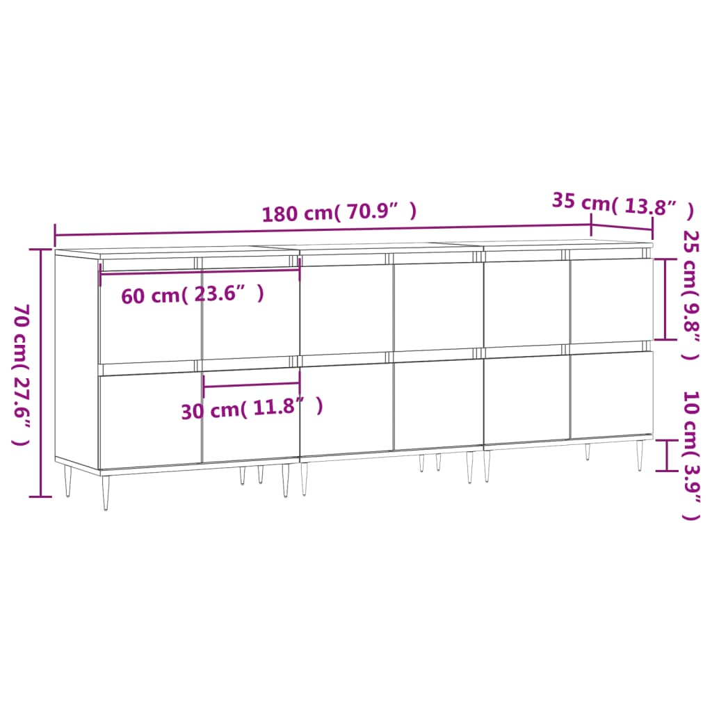 Credenze 3 pz Grigio Cemento in Legno Multistrato - homemem39