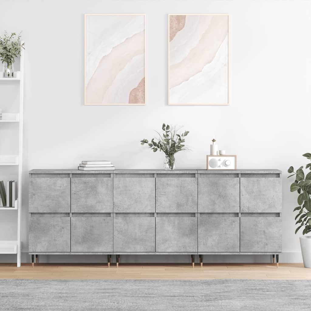 Credenze 3 pz Grigio Cemento in Legno Multistrato - homemem39