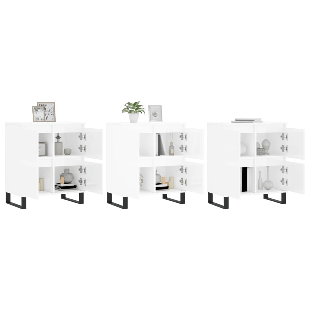 Credenze 3 pz Bianco Lucido in Legno Multistrato - homemem39