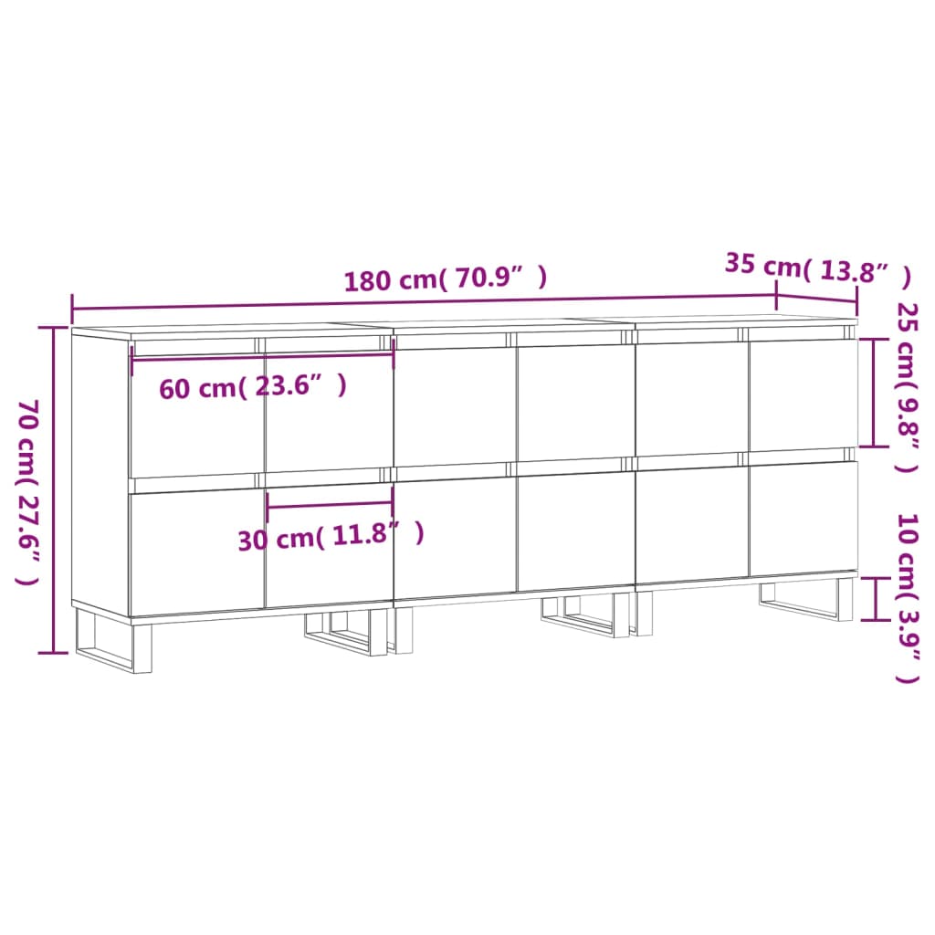 Credenze 3 pz Bianco Lucido in Legno Multistrato - homemem39