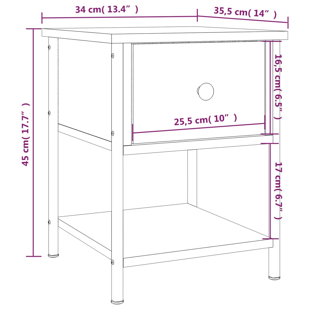 Comodino Grigio Sonoma 34x35,5x45 cm in Legno Multistrato