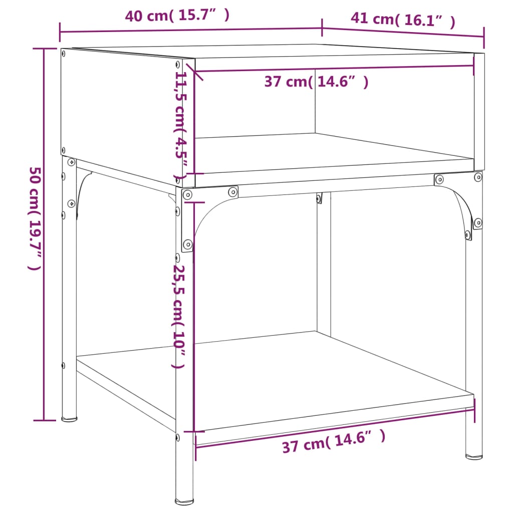 Comodini 2 pz Rovere Fumo 40x41x50 cm in Legno Multistrato