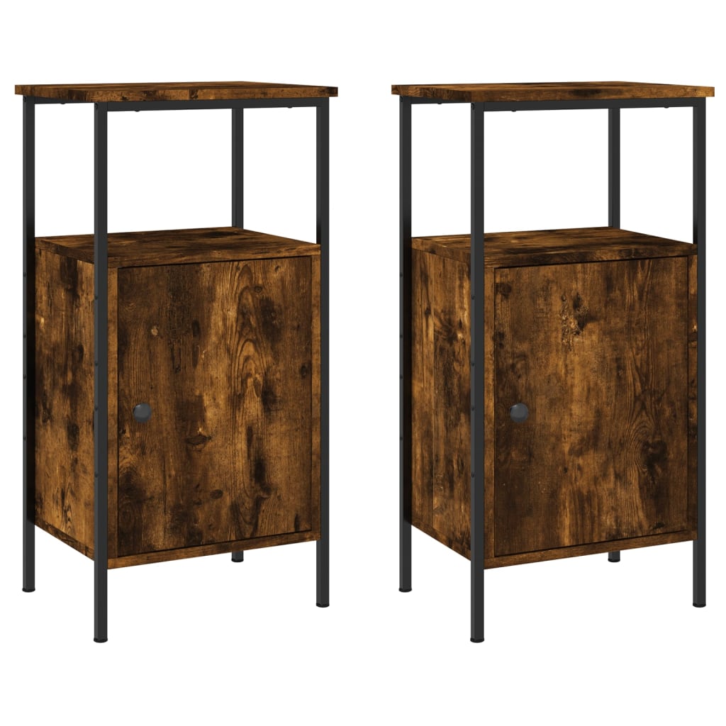 Comodini 2pz Rovere Fumo 41x31x80 cm in Legno Multistrato