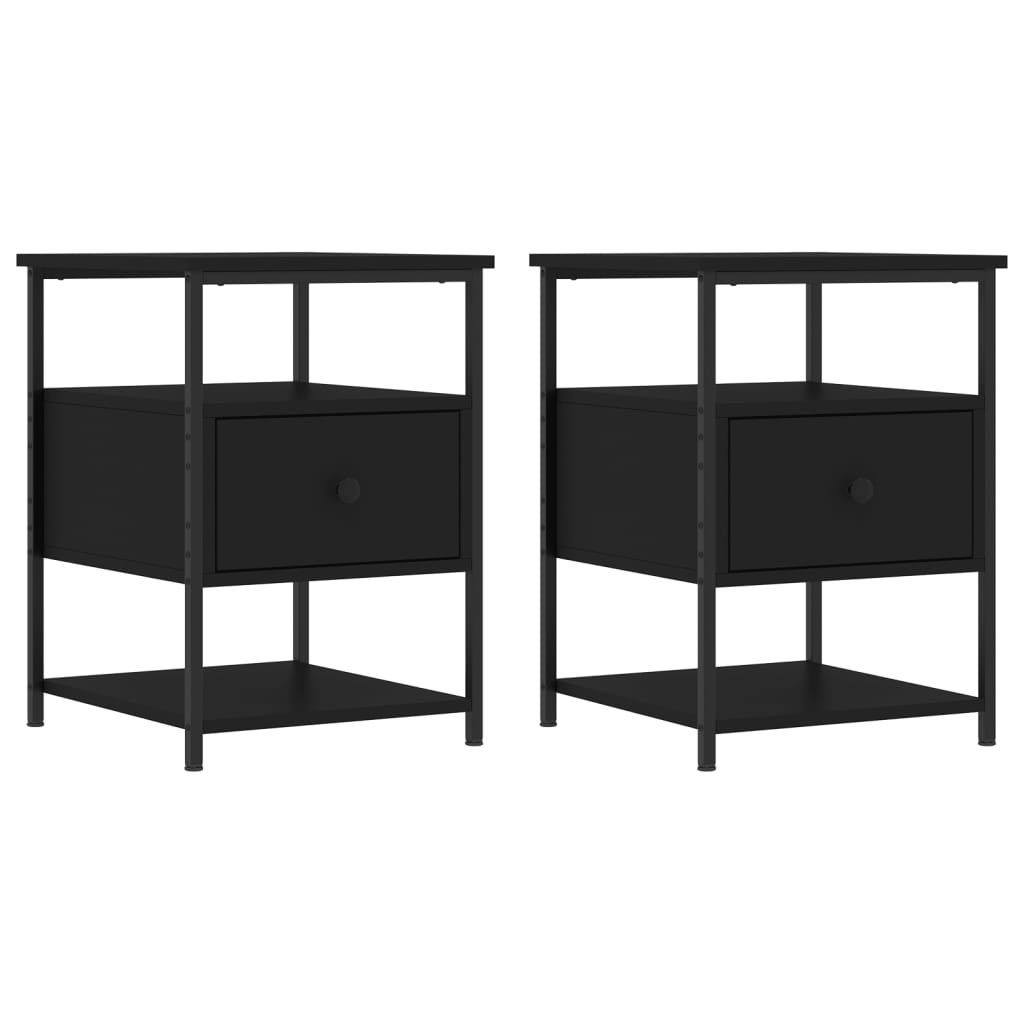 Comodini 2pz Neri 40x42x56 cm in Legno Multistrato