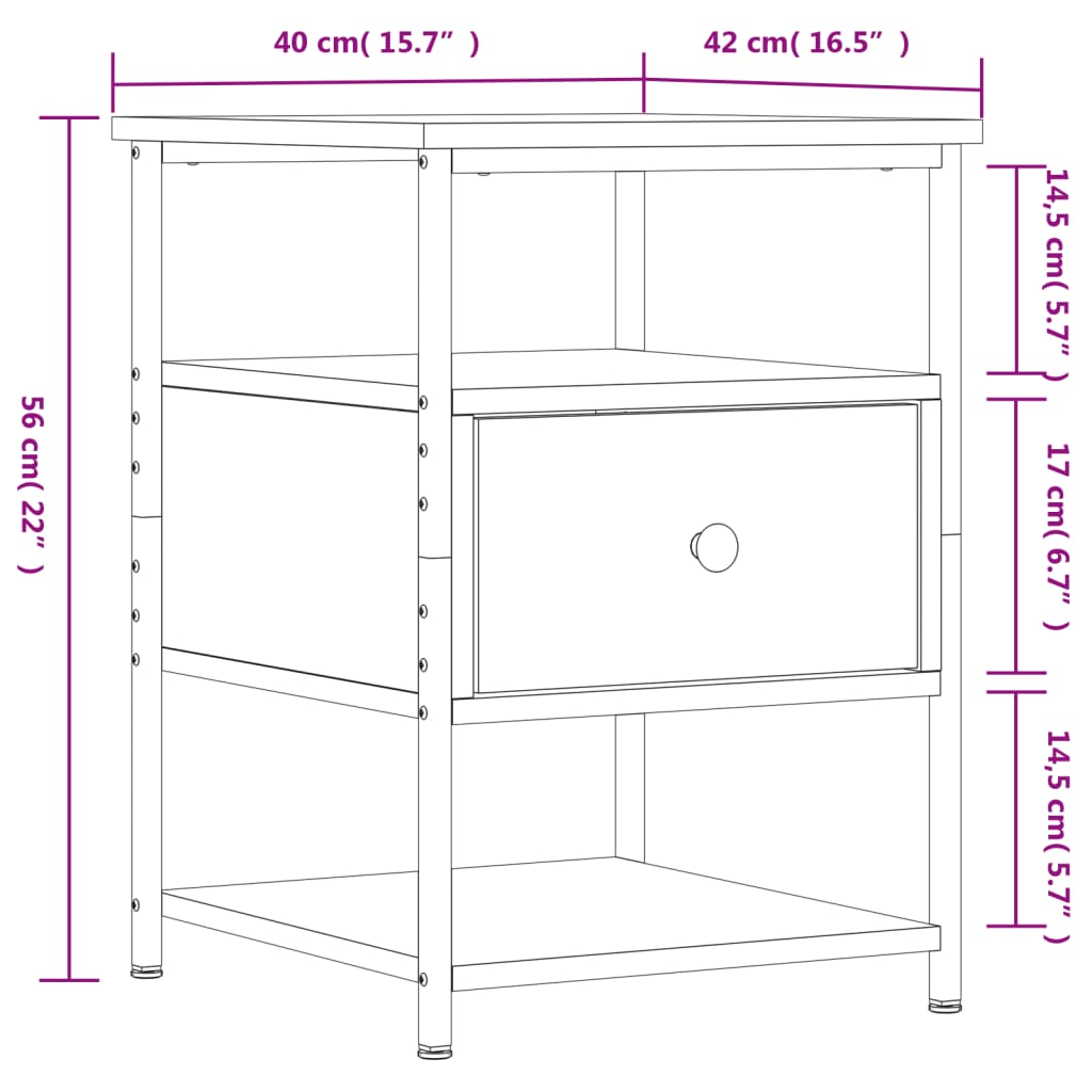 Comodino Grigio Sonoma 40x42x56 cm in Legno Multistrato