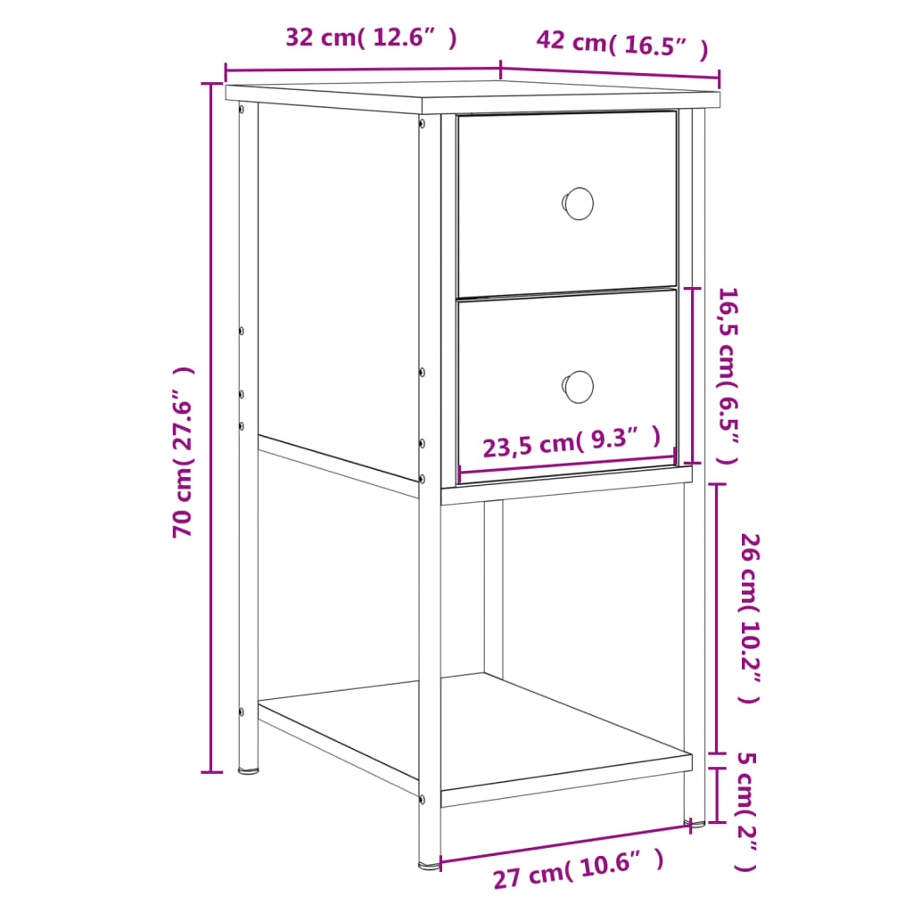 Comodino Grigio Sonoma 32x42x70 cm in Legno Multistrato