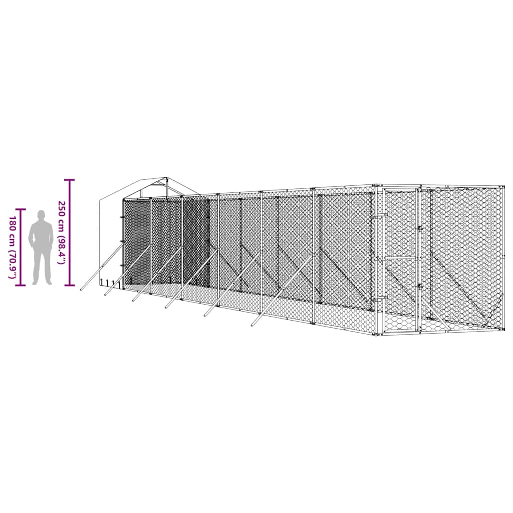 Cuccia Cani da Esterno Tetto Argento 2x14x2,5 m Acciaio Zincato | homemem39